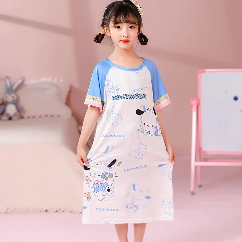 Summer New Girl's Cartoon Dress Jade Guigou Kuromi Printed Dress Cute Home Clothing Cute Breathable Cotton Children's Clothing