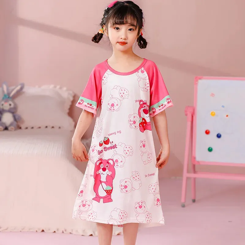 Summer New Girl's Cartoon Dress Jade Guigou Kuromi Printed Dress Cute Home Clothing Cute Breathable Cotton Children's Clothing