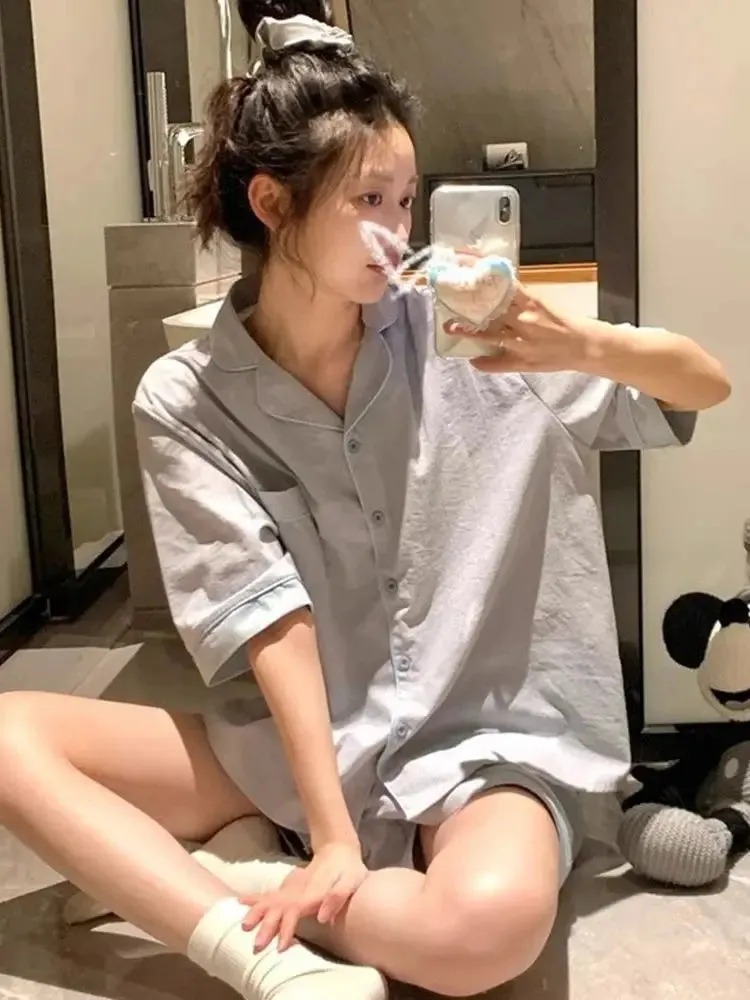 Summer Pajamas Women's Pajamas Set Short Sleeve Pajama Sleepwear Two Piece Suit Pyjama Femme Nightwear Korean Style Homewear