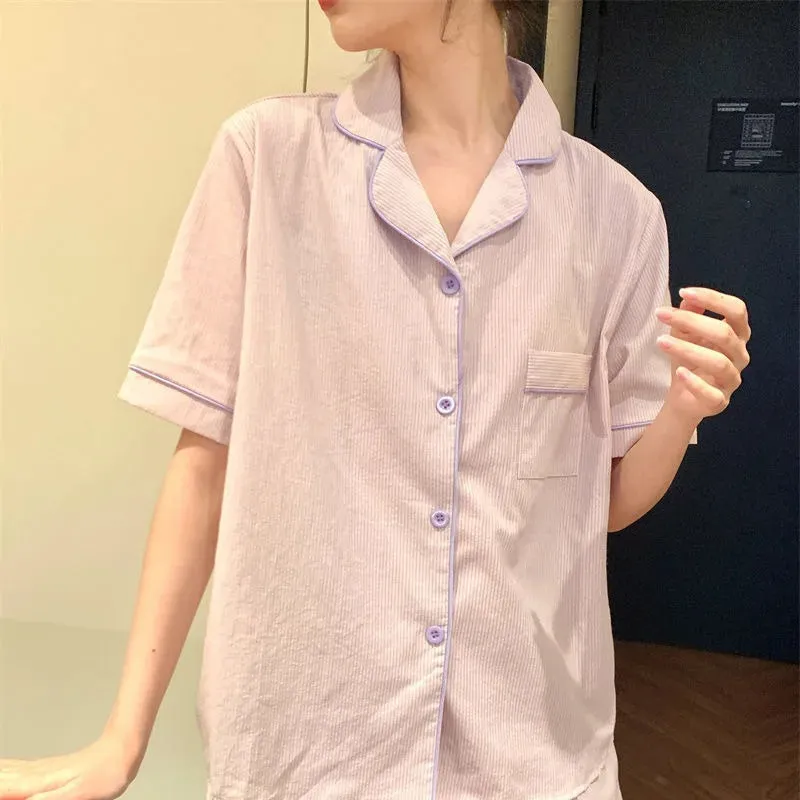 Summer Pajamas Women's Pajamas Set Short Sleeve Pajama Sleepwear Two Piece Suit Pyjama Femme Nightwear Korean Style Homewear