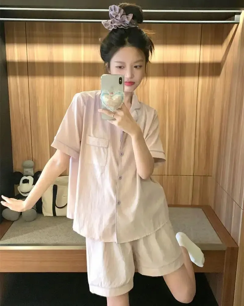 Summer Pajamas Women's Pajamas Set Short Sleeve Pajama Sleepwear Two Piece Suit Pyjama Femme Nightwear Korean Style Homewear