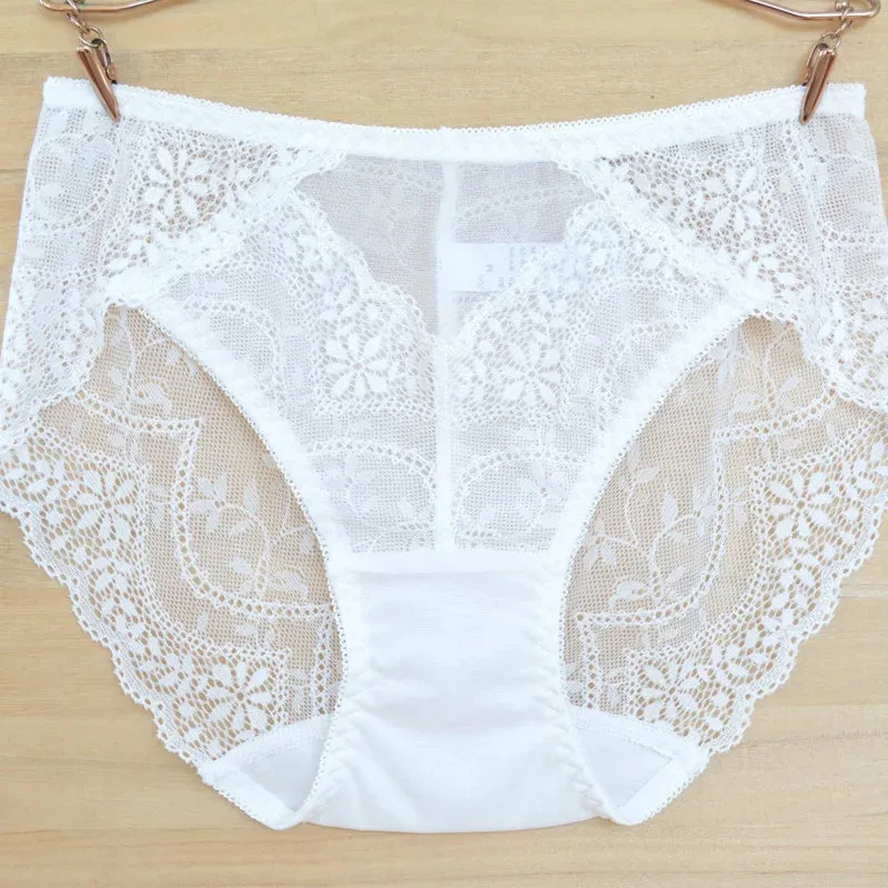 Women Panties 3pcs/lot Sexy ladies briefs Mid-Waist Lace Brief Underpant For Women White lace Brief Lace Sexy Underwear