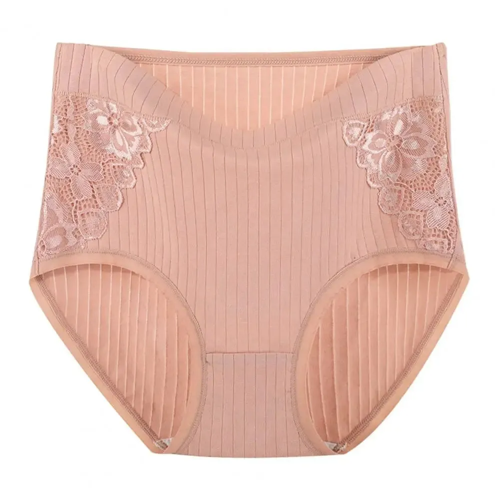 Women Underpants Lace Patchwork High Waist Solid Color Protective Soft Cotton Menstrual Period Women Briefs for Daily Wear