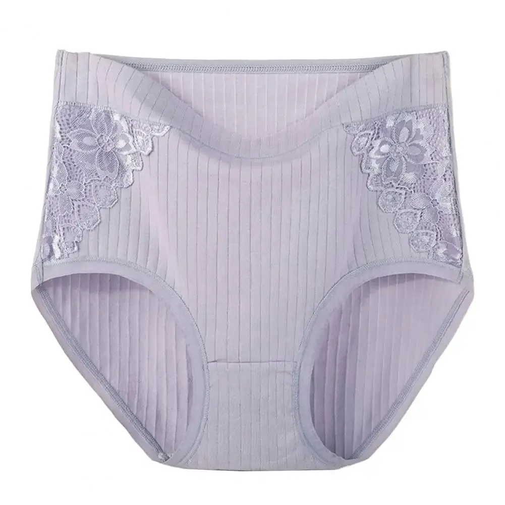 Women Underpants Lace Patchwork High Waist Solid Color Protective Soft Cotton Menstrual Period Women Briefs for Daily Wear