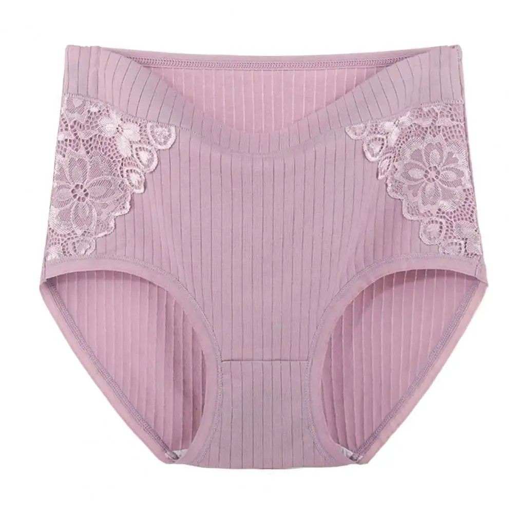 Women Underpants Lace Patchwork High Waist Solid Color Protective Soft Cotton Menstrual Period Women Briefs for Daily Wear